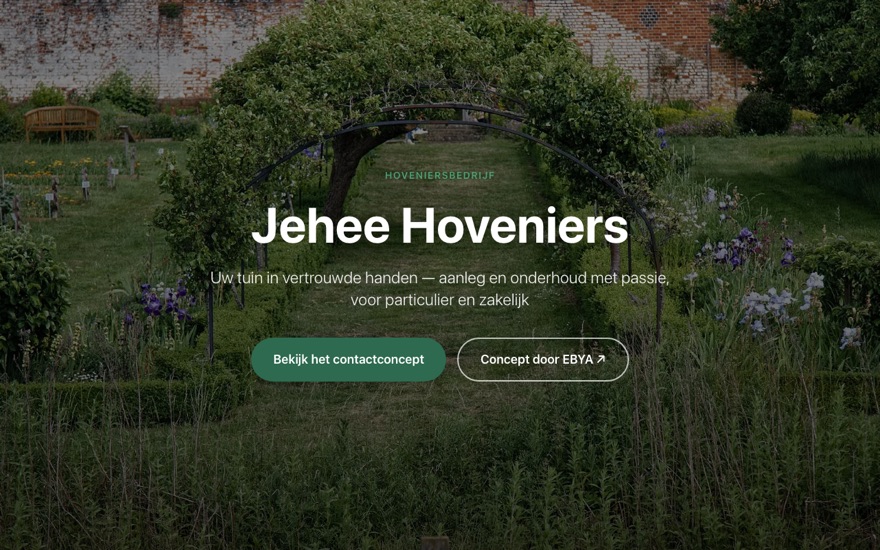 Jehee Hoveniers landing page — cinematic dark garden hero