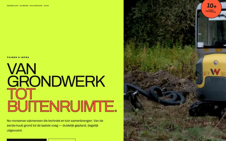 Onink Tuinen en Infra landing page — bold industrial layout