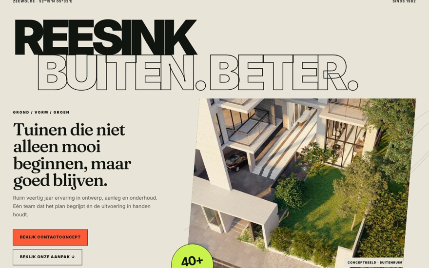 Reesink Hoveniers landing page — typographic editorial concept